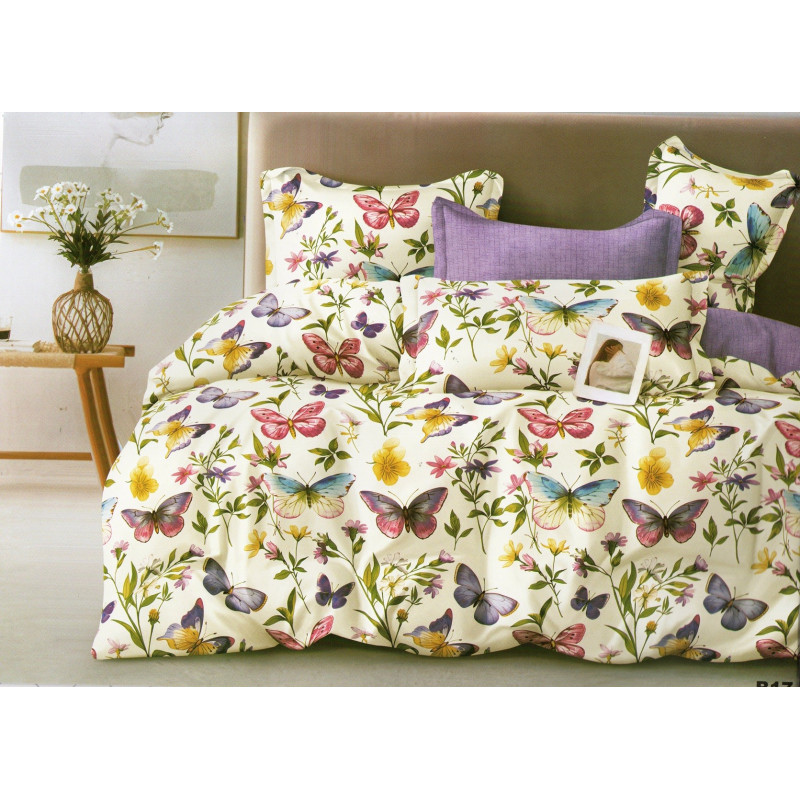 Pościel 3D Satyna Bawełniana 160/200 z Prześcieradłem Kolorowe Motyle