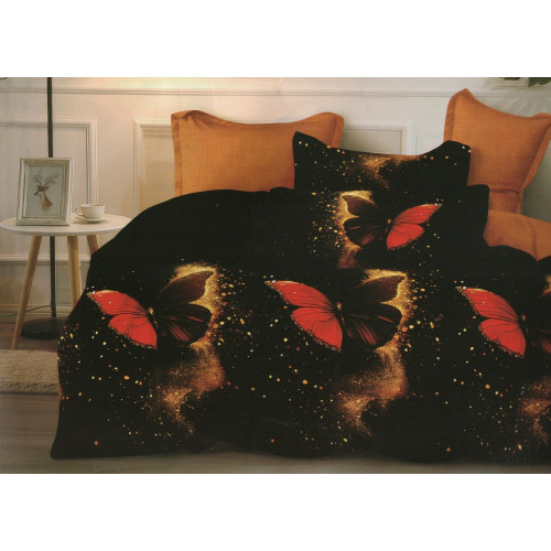 Pościel 3D Satyna Bawełniana 160/200 z Prześcieradłem Czerwone Motyle