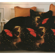 Pościel 3D Satyna Bawełniana 160/200 z Prześcieradłem Czerwone Motyle