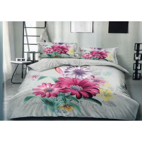 Pościel 3D Satyna Bawełniana 220/200 Z Prześcieradłem Kwiaty