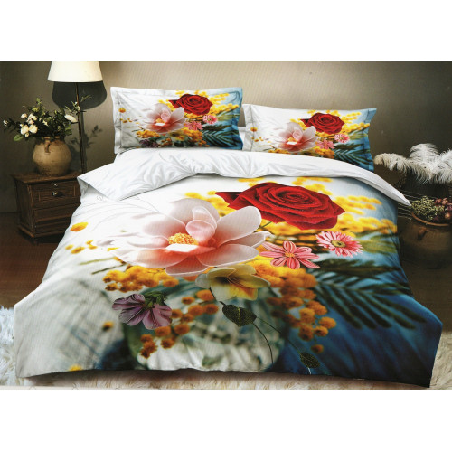 Pościel 3D Satyna Bawełniana 220/200 Z Prześcieradłem Kwiaty