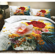 Pościel 3D Satyna Bawełniana 220/200 Z Prześcieradłem Kwiaty