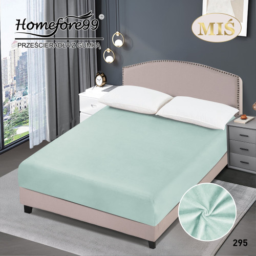 Prześcieradło Z Gumką Pluszowa Mikrofibra Miś 220x200 Miętowe