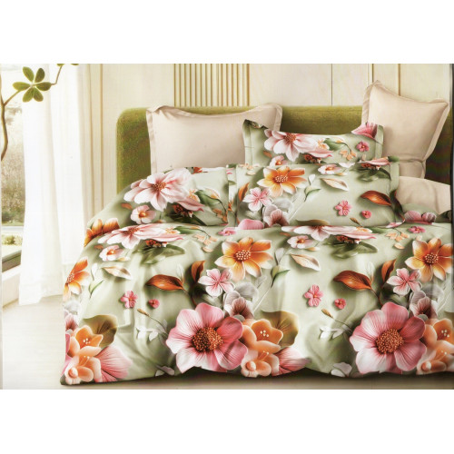 Pościel 3D Satyna Bawełniana 220/200 z Prześcieradłem Kwiaty