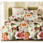 Pościel 3D Satyna Bawełniana 220/200 z Prześcieradłem Kwiaty