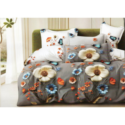 Pościel 3D Satyna Bawełniana 220/200 z Prześcieradłem Kolorowe Kwiaty