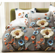 Pościel 3D Satyna Bawełniana 220/200 z Prześcieradłem Kolorowe Kwiaty
