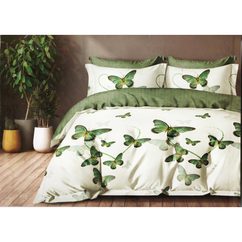 Pościel 3D Satyna Bawełniana 160/200 Z Prześcieradłem Zielone Motyle