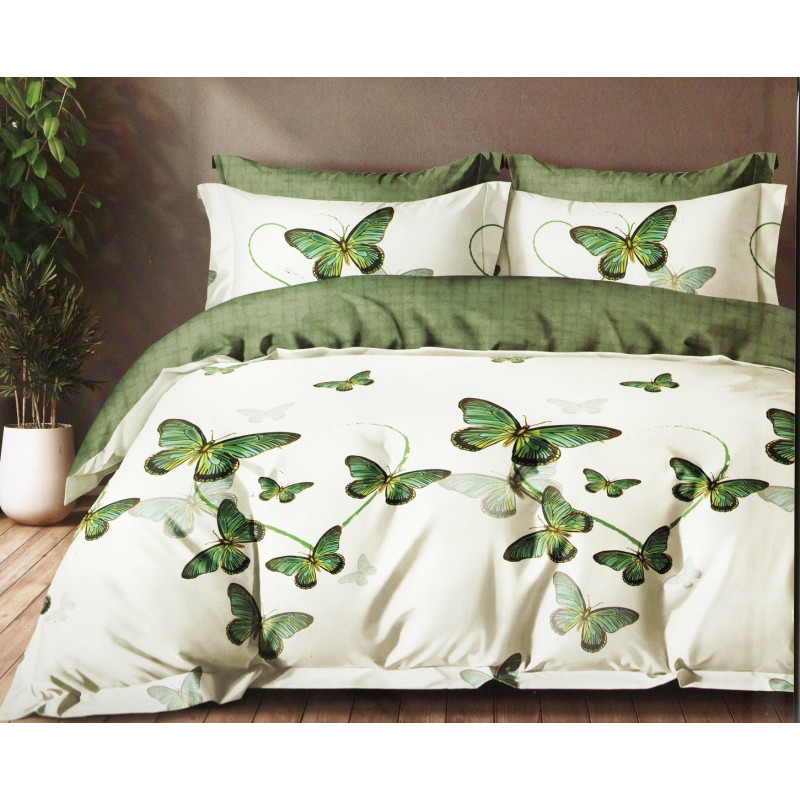 Pościel 3D Satyna Bawełniana 160/200 Z Prześcieradłem Zielone Motyle