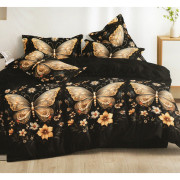 Pościel 3D Satyna Bawełniana 160/200 Z Prześcieradłem Złote Motyle