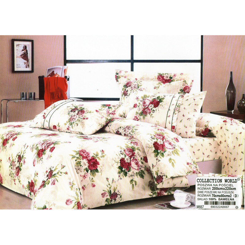 Pościel 220x200 Dwustronna Bawełna Satynowa Collection World Róże