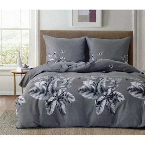 Pościel 220x200 Dwustronna Bawełna Satynowa Collection World Szare Liś...