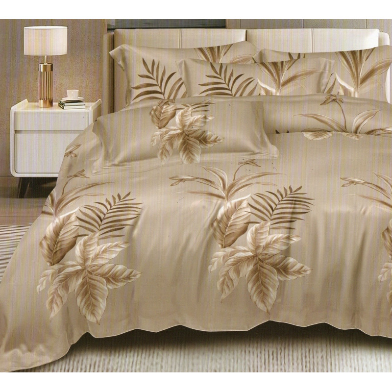 Pościel 160x200 Dwustronna Bawełna Satynowa Collection World Beżowe Li...