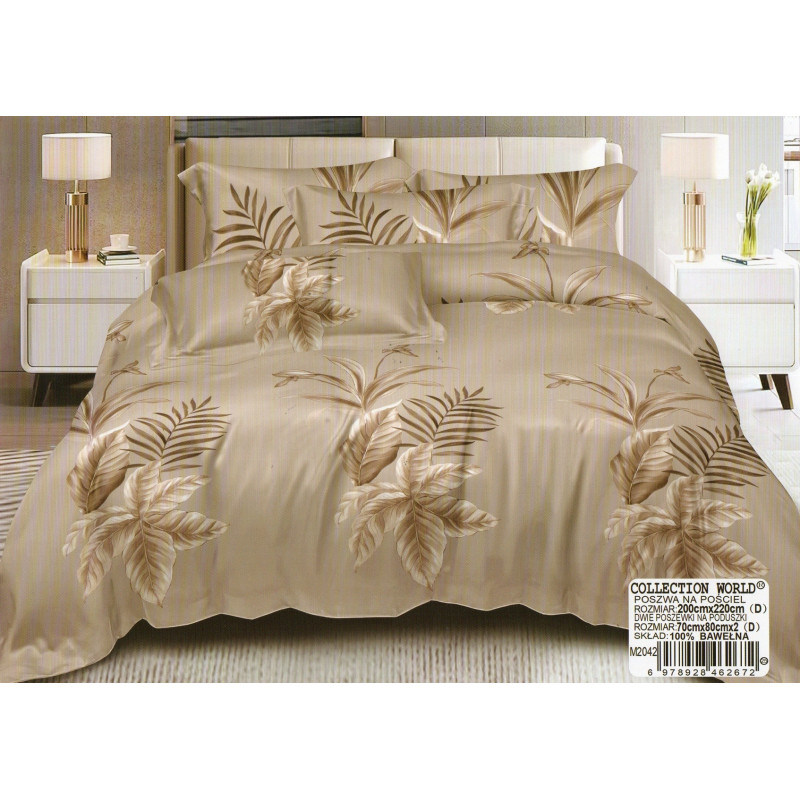 Pościel 160x200 Dwustronna Bawełna Satynowa Collection World Beżowe Li...