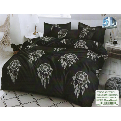 Pościel 3D Satyna Bawełniana 220/200 3cz Czarna Łapacze Snów