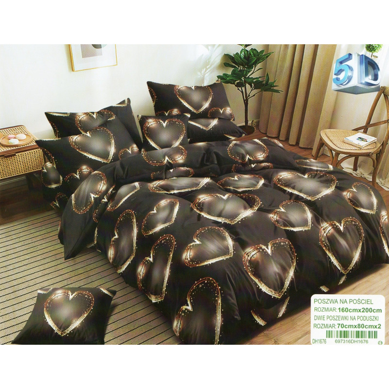 Pościel 3D Satyna Bawełniana 160/200 3cz Serca