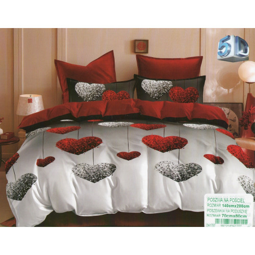Pościel 3D Satyna Bawełniana 140/200 2 Części Serca