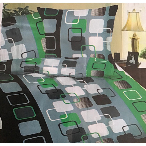 Komplet Pościeli Z Kory 100% Bawełna 160x200 Grafika Kwadraty