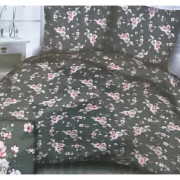 Komplet Pościeli Z Kory 100% Bawełna 160x200 Kwiaty Na Szarym