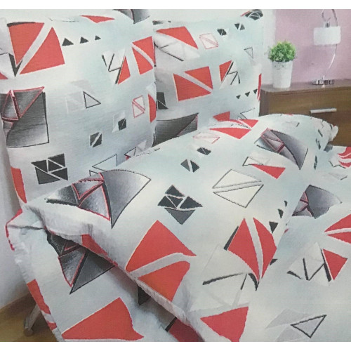 Komplet Pościeli Z Kory 100% Bawełna 160x200 Grafika Trójkąty Czerwone