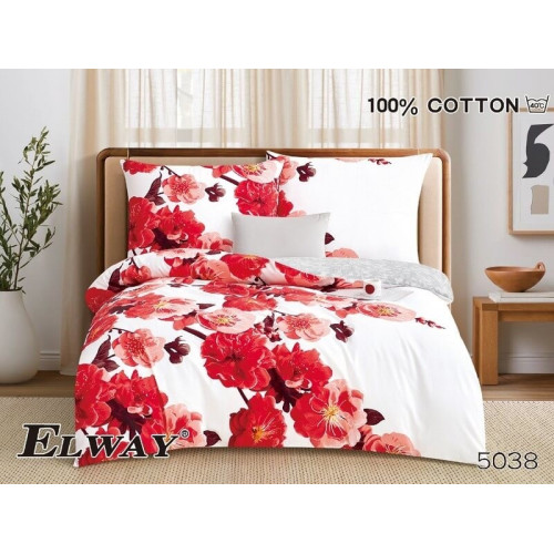 Pościel Dwustronna Bawełniana Elway 140/200 Kwiaty Czerwone