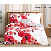 Pościel Dwustronna Bawełniana Elway 140/200 Kwiaty Czerwone