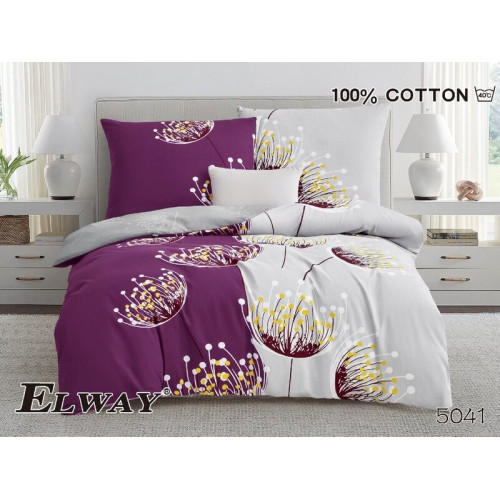 Pościel Dwustronna Bawełniana Elway 140/200 Dmuchawce Fioletowo Szara