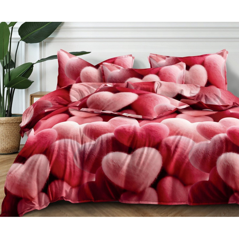 Pościel 3D Satyna Bawełniana 160/200 3cz Różowe Serca