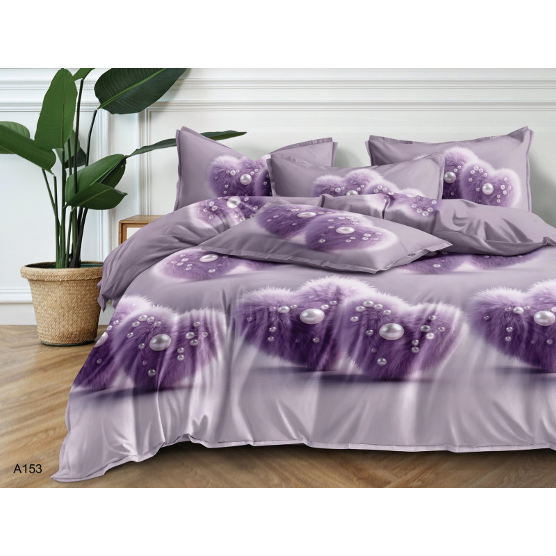 Pościel 3D Satyna Bawełniana 160/200 3cz Fioletowe Serca Z Perełkami