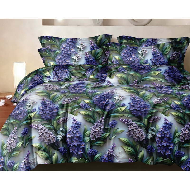 Pościel 3D Satyna Bawełniana 160/200 3cz Fioletowe Kwiaty