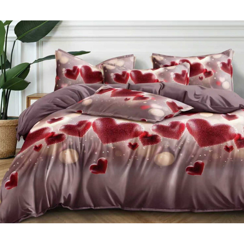 Pościel 3D Satyna Bawełniana 220/200 3cz Czerwone Serca
