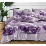 Pościel 3D Satyna Bawełniana 220/200 3cz Fioletowe Serca Z Perełkami