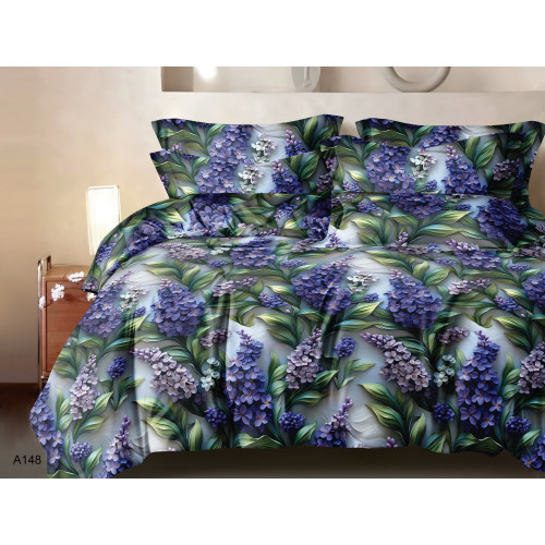 Pościel 3D Satyna Bawełniana 220/200 3cz Fioletowe Kwiaty