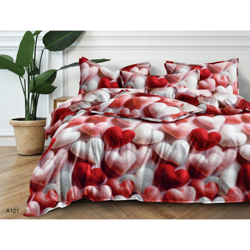 Pościel 3D Satyna Bawełniana 160/200 3cz Czerwone Serca