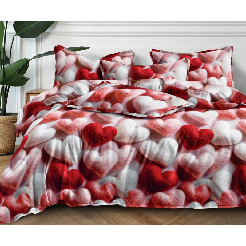Pościel 3D Satyna Bawełniana 160/200 3cz Czerwone Serca