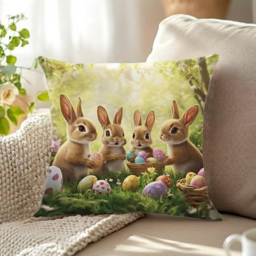 Poszewka Welurowa Świąteczna 40x40cm Kpl 2szt Wielkanoc Zajączki Pisa...