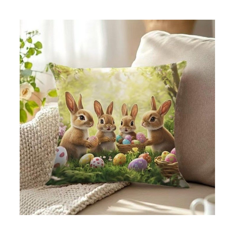 Poszewka Welurowa Świąteczna 40x40cm Kpl 2szt Wielkanoc Zajączki Pisa...