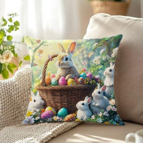 Poszewka Welurowa Świąteczna 40x40cm Kpl 2szt Wielkanoc Zajączki Pisan...