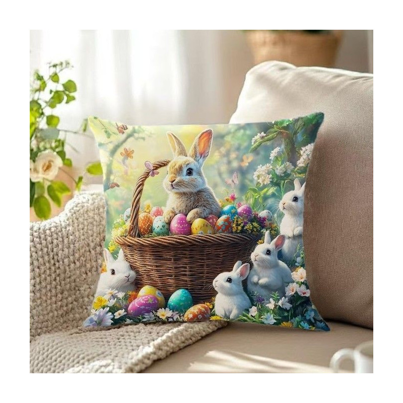 Poszewka Welurowa Świąteczna 40x40cm Kpl 2szt Wielkanoc Zajączki Pisan...