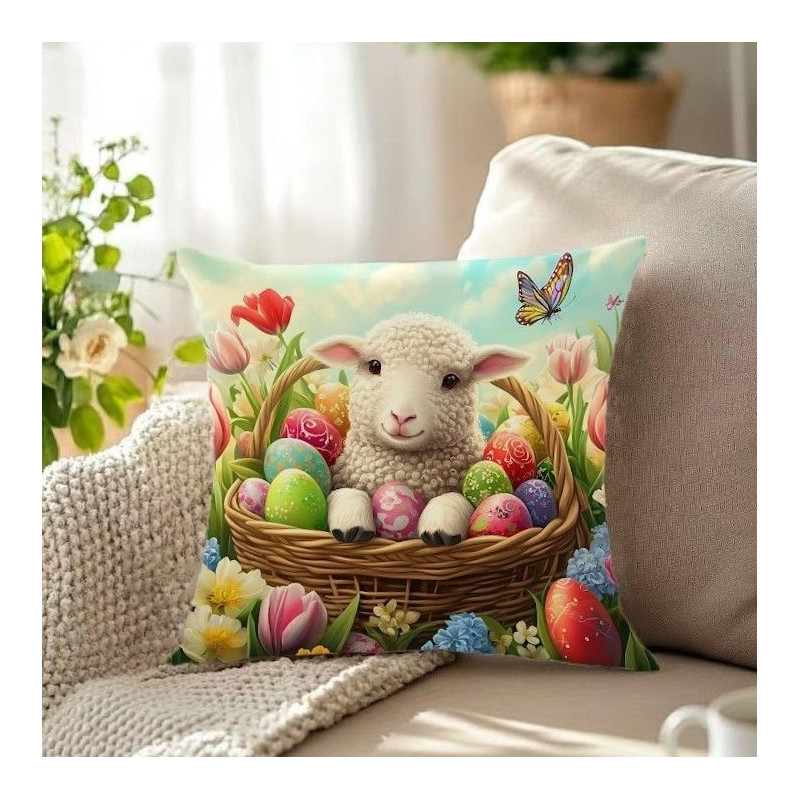 Poszewka Welurowa Świąteczna 40x40cm Kpl 2szt Wielkanoc Baranek Pisank...