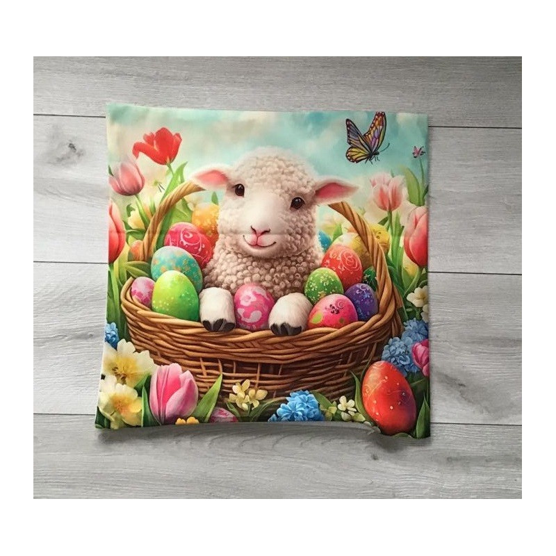 Poszewka Welurowa Świąteczna 40x40cm Kpl 2szt Wielkanoc Baranek Pisank...