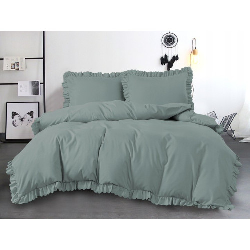 Pościel Z Falbanką Mikrofibra Cotton World 160x200 3cz Jasno Szara