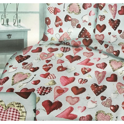 Komplet Pościeli Z Kory 100% Bawełna 160x200cm Serca Na Jasno Szarym