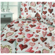 Komplet Pościeli Z Kory 100% Bawełna 160x200cm Serca Na Jasno Szarym