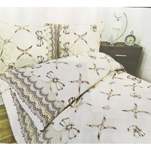 Komplet Pościeli Z Kory 100% Bawełna 160x200 Kokarda Beżowa