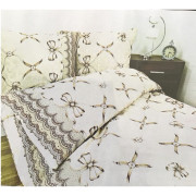 Komplet Pościeli Z Kory 100% Bawełna 160x200 Kokarda Beżowa