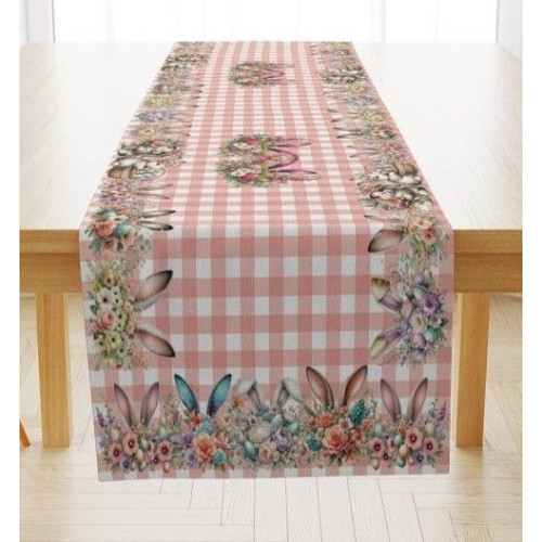 Bieżniki/Serwety Biało Różowa Krata Z Wzorem Świątecznym Wielkanoc Zaj..