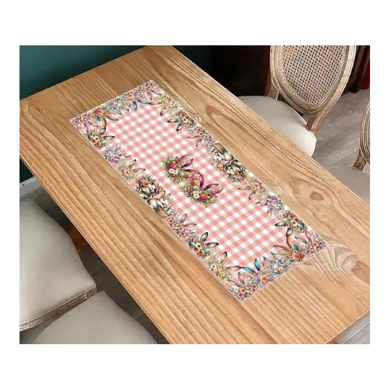 Bieżniki/Serwety Biało Różowa Krata Z Wzorem Świątecznym Wielkanoc Zaj..