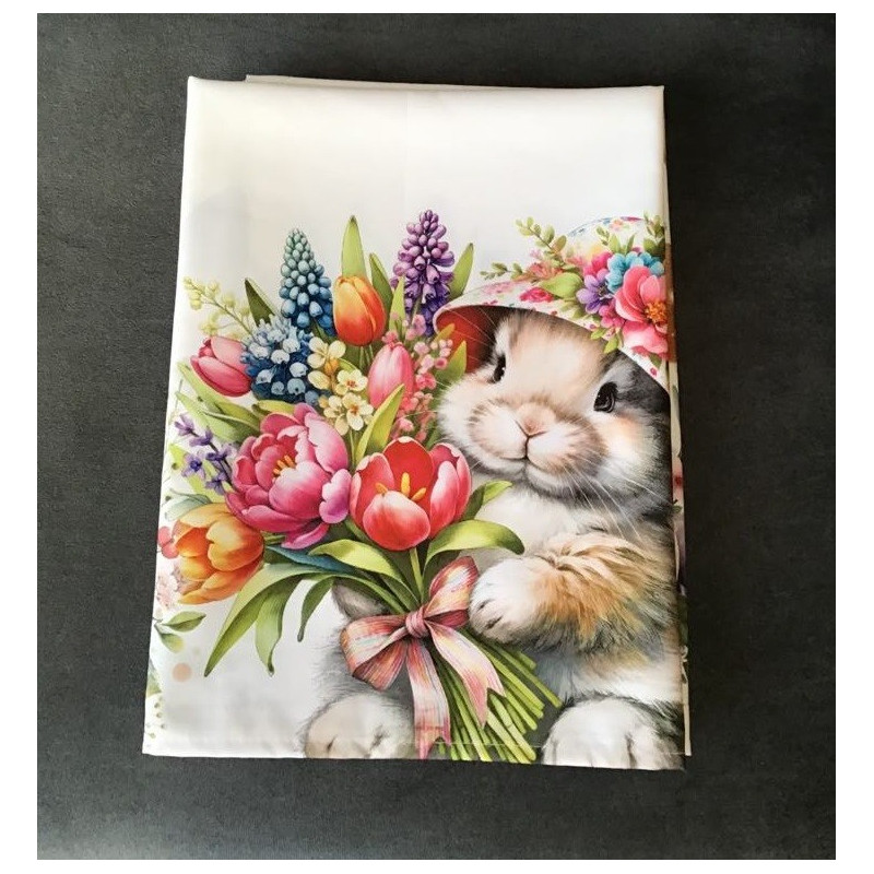 Obrus Biały Z Wzorem Świątecznym Wielkanoc Zajączki