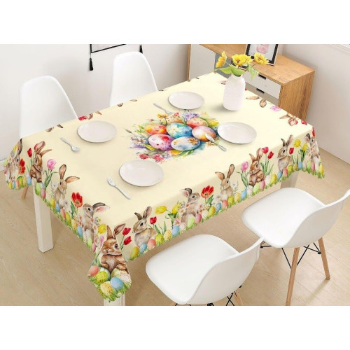 Obrus Kremowy Z Wzorem Świątecznym Wielkanoc Zajączki